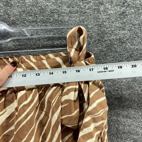 A New Day Skirt Women L Large Brown Striped A-Line Midi Linen Tie Up Casual - Picture 3 of 7